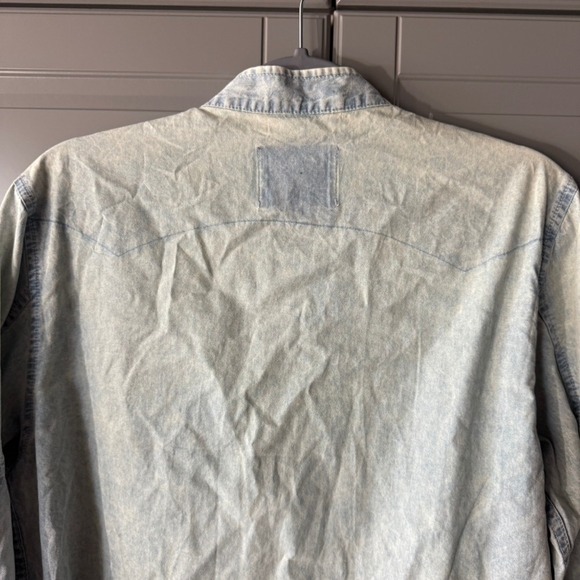 AMERICANINO Italy Mens Blue Acid Wash Band Collar Button Up L/S Shirt, Blue,S - Picture 8 of 10